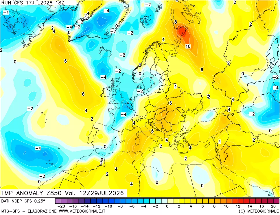mappa 850 hPa Temp Anomaly vs Cli.No 1981-2010