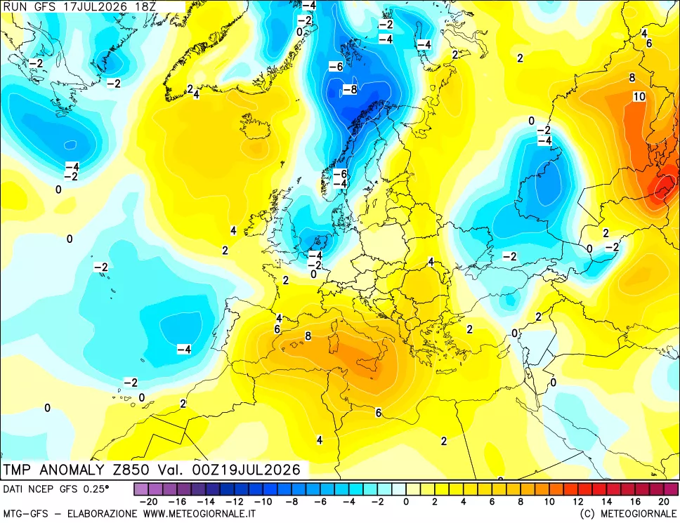 mappa 850 hPa Temp Anomaly vs Cli.No 1981-2010