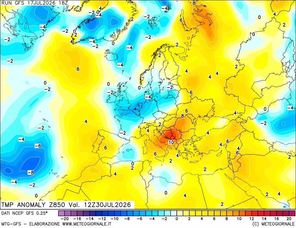mappa 850 hPa Temp Anomaly vs Cli.No 1981-2010