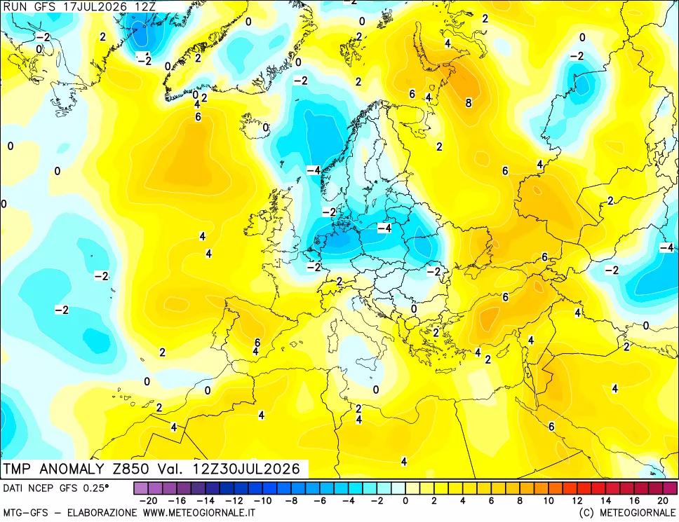 mappa 850 hPa Temp Anomaly vs Cli.No 1981-2010
