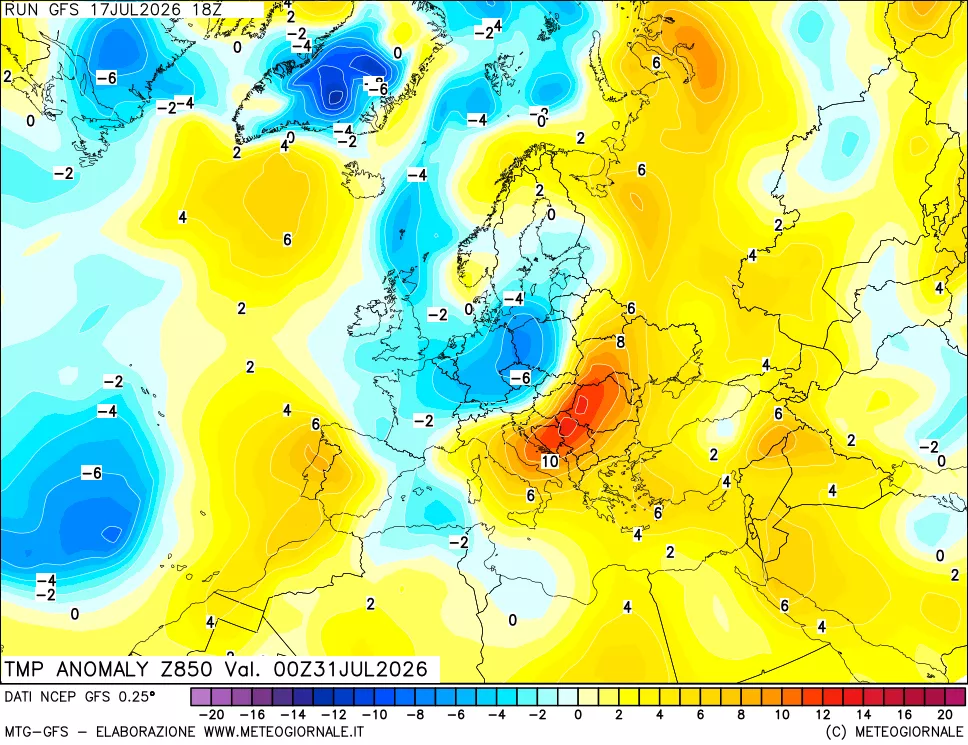 mappa 850 hPa Temp Anomaly vs Cli.No 1981-2010