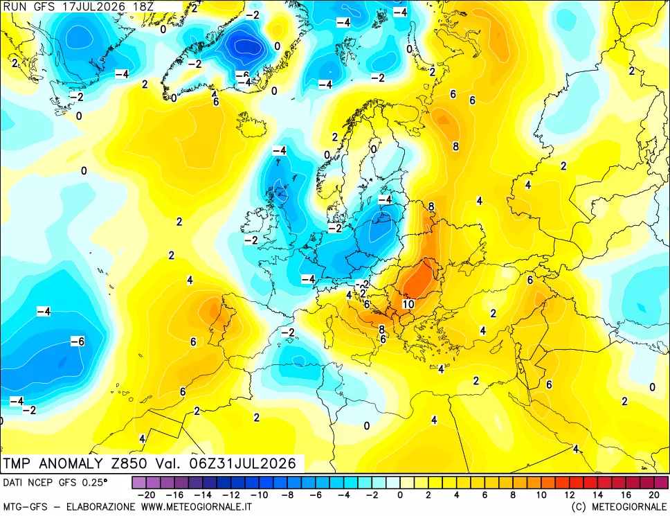 mappa 850 hPa Temp Anomaly vs Cli.No 1981-2010