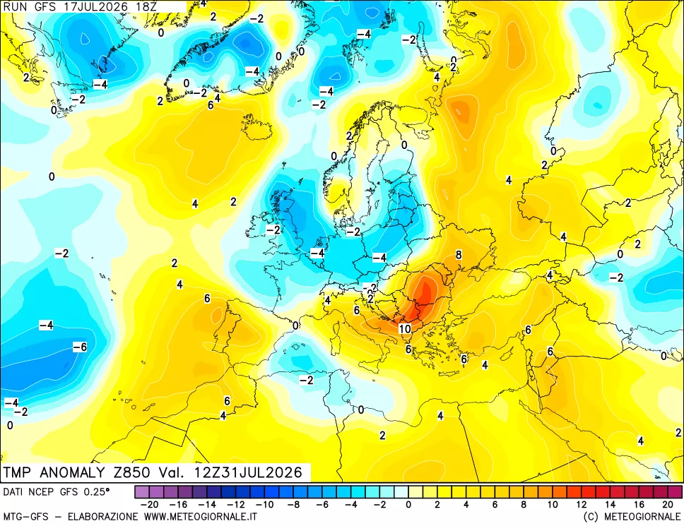 mappa 850 hPa Temp Anomaly vs Cli.No 1981-2010