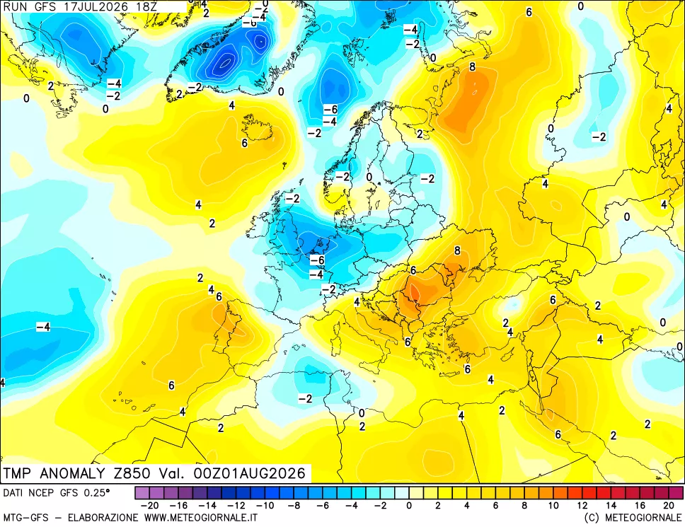 mappa 850 hPa Temp Anomaly vs Cli.No 1981-2010