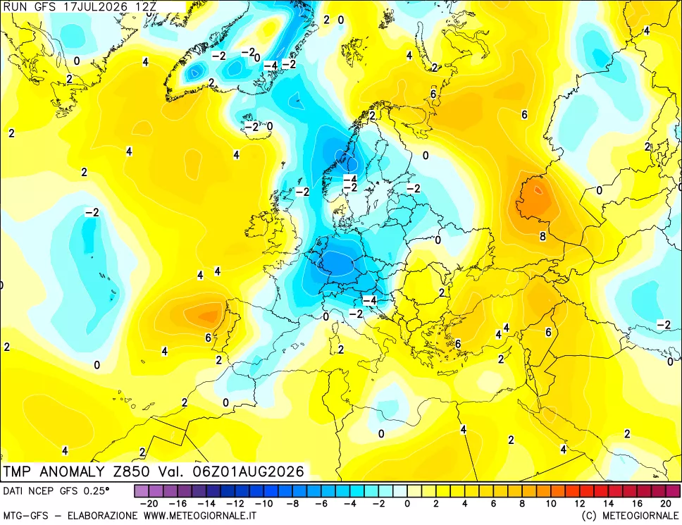 mappa 850 hPa Temp Anomaly vs Cli.No 1981-2010