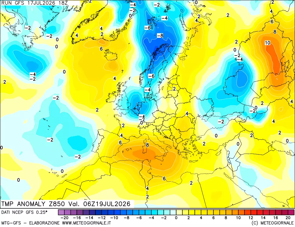 mappa 850 hPa Temp Anomaly vs Cli.No 1981-2010