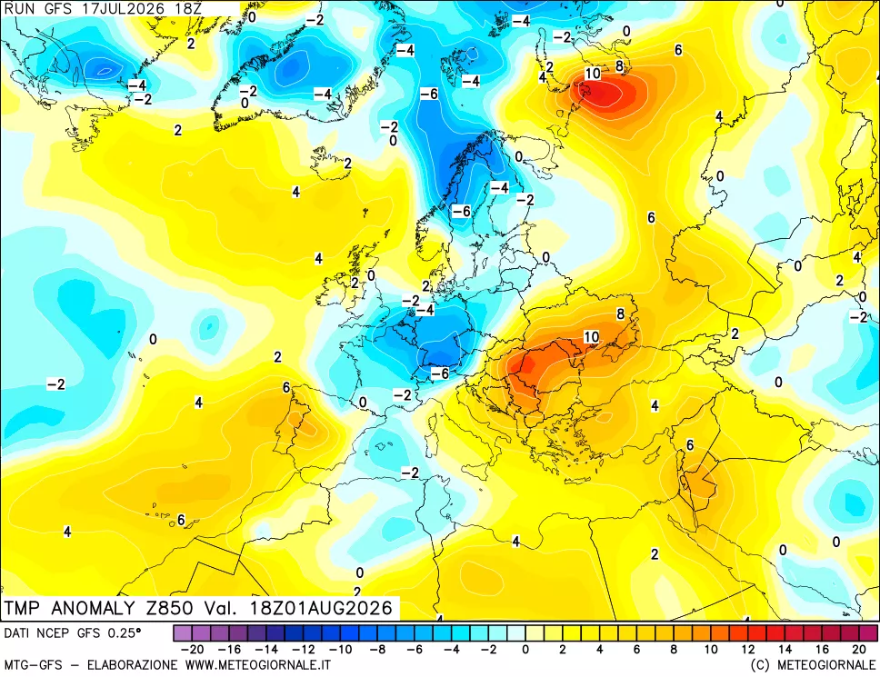 mappa 850 hPa Temp Anomaly vs Cli.No 1981-2010