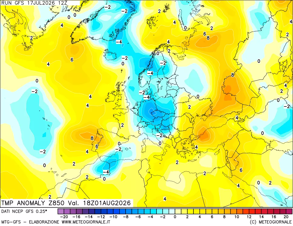 mappa 850 hPa Temp Anomaly vs Cli.No 1981-2010