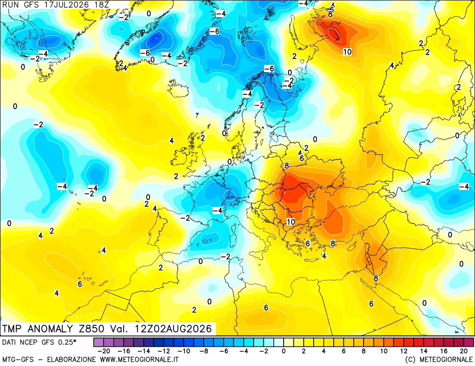 mappa 850 hPa Temp Anomaly vs Cli.No 1981-2010