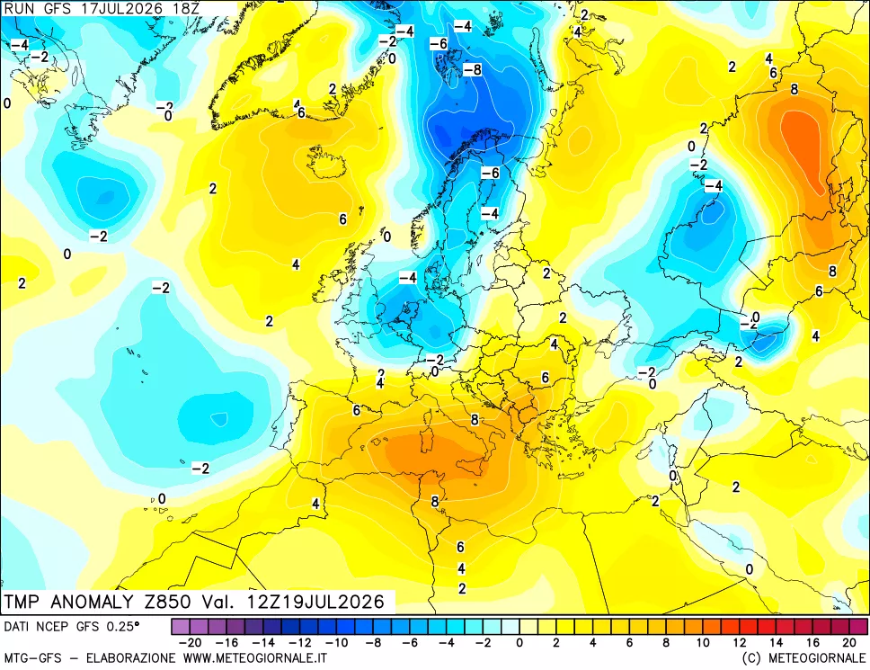 mappa 850 hPa Temp Anomaly vs Cli.No 1981-2010