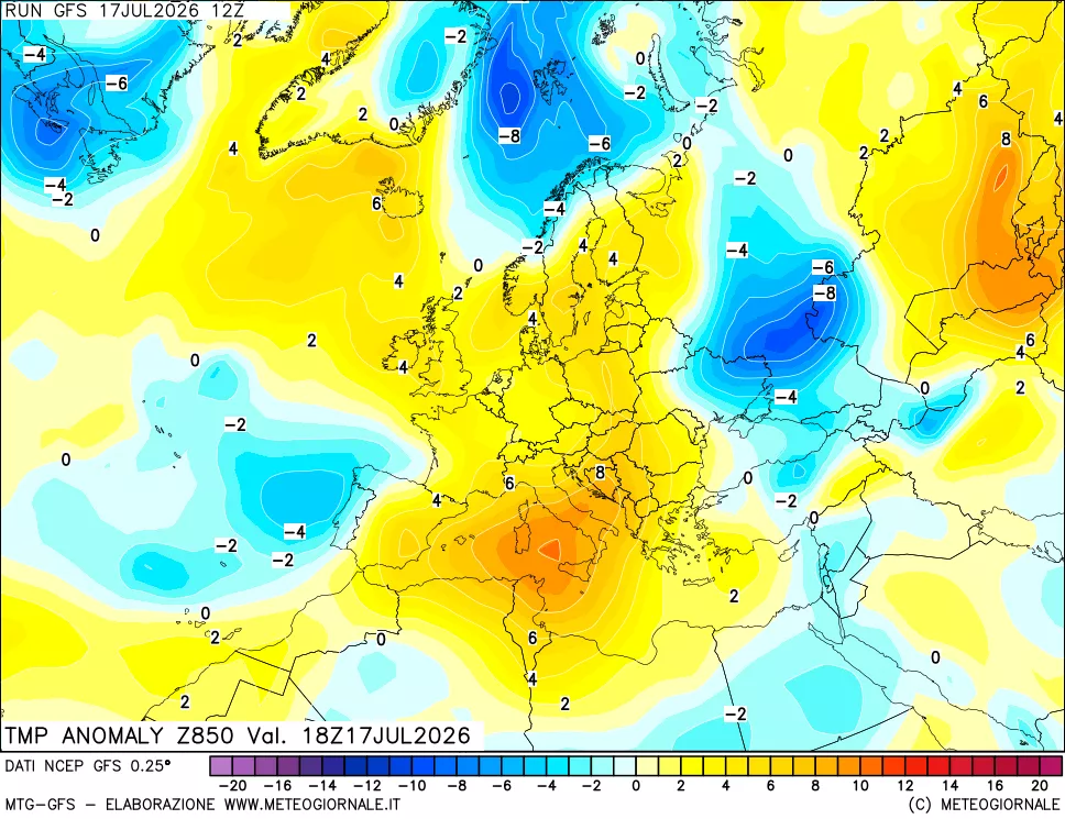 mappa 850 hPa Temp Anomaly vs Cli.No 1981-2010