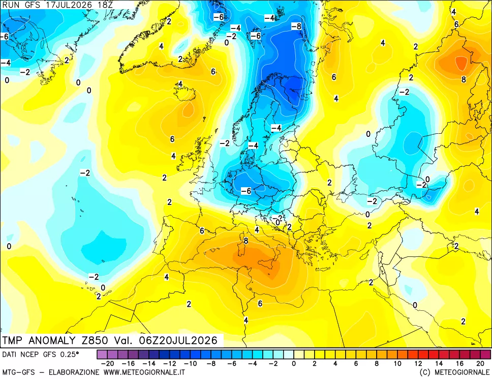 mappa 850 hPa Temp Anomaly vs Cli.No 1981-2010