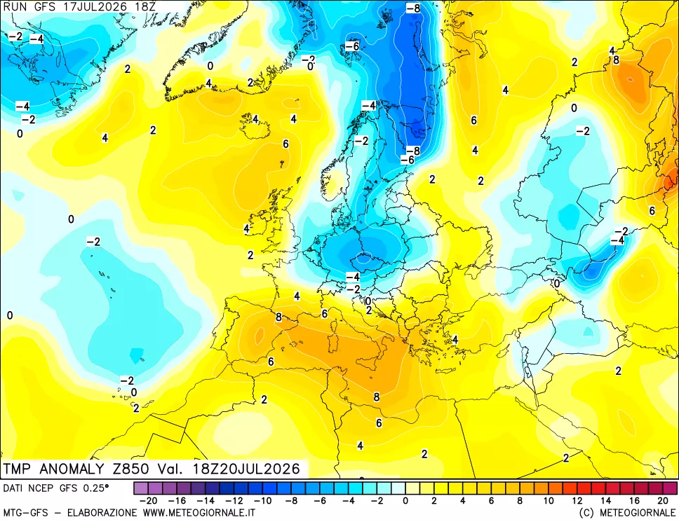 mappa 850 hPa Temp Anomaly vs Cli.No 1981-2010