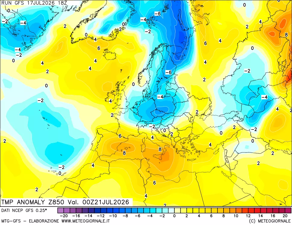 mappa 850 hPa Temp Anomaly vs Cli.No 1981-2010