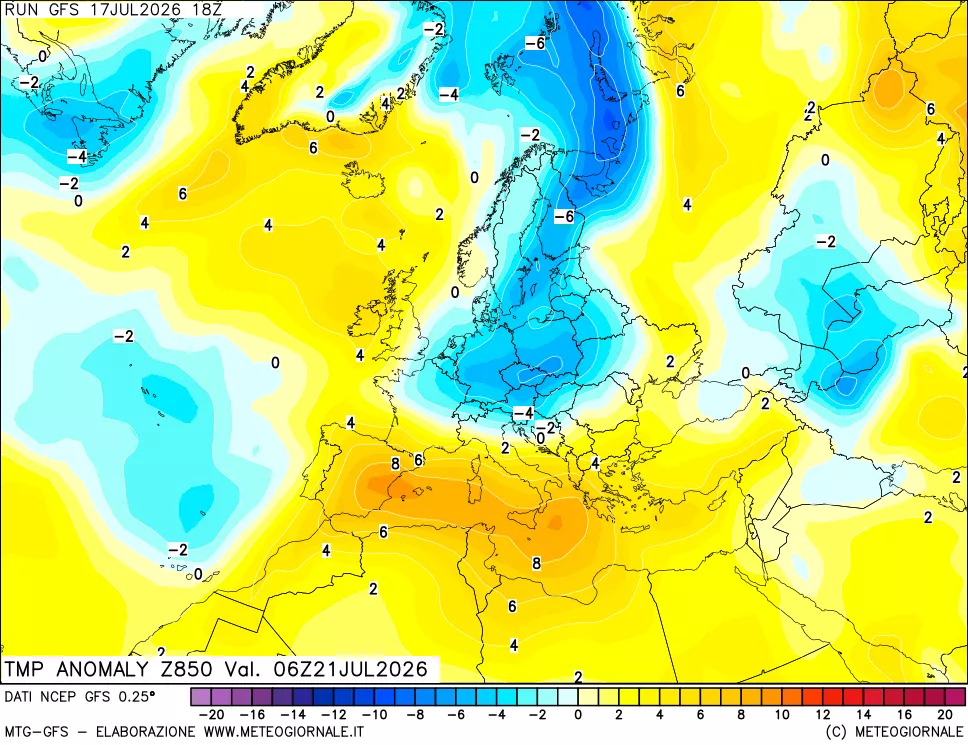 mappa 850 hPa Temp Anomaly vs Cli.No 1981-2010