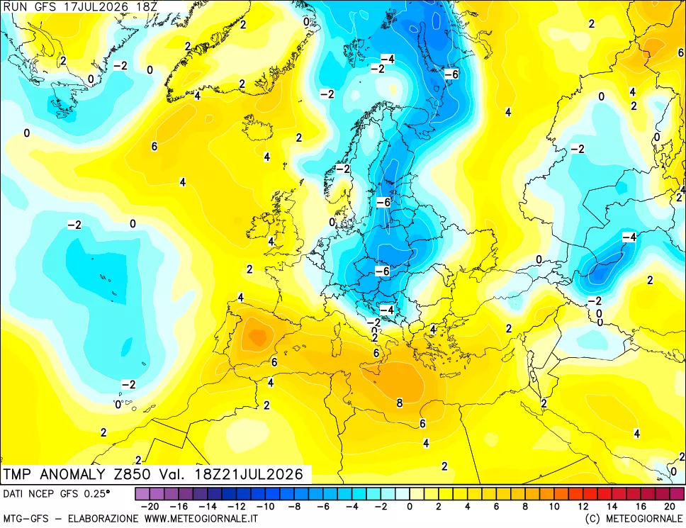 mappa 850 hPa Temp Anomaly vs Cli.No 1981-2010