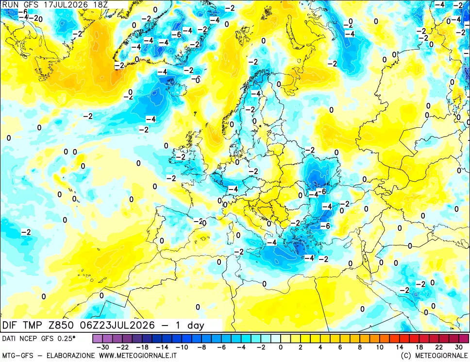 mappa 850 hPA Dif. Temp -24 ore