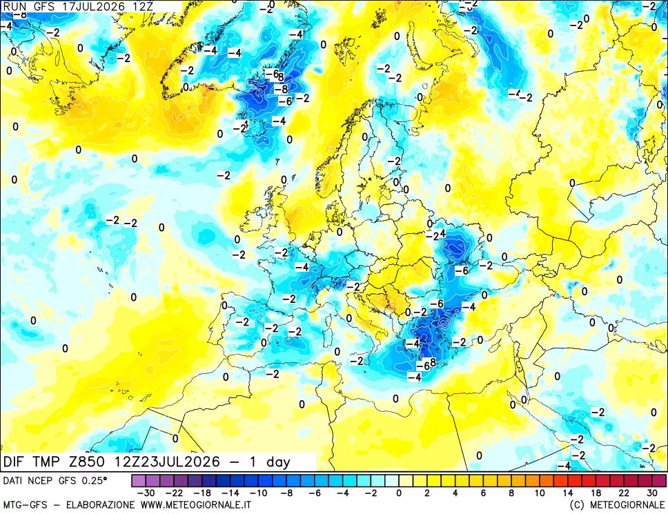mappa 850 hPA Dif. Temp -24 ore