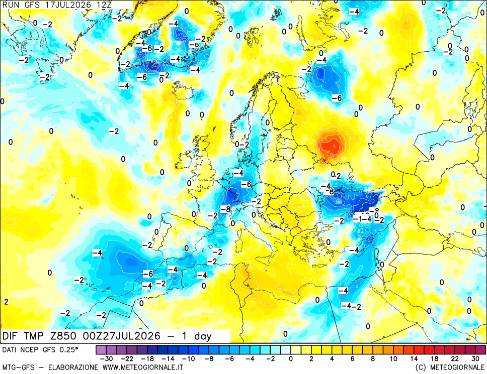 mappa 850 hPA Dif. Temp -24 ore