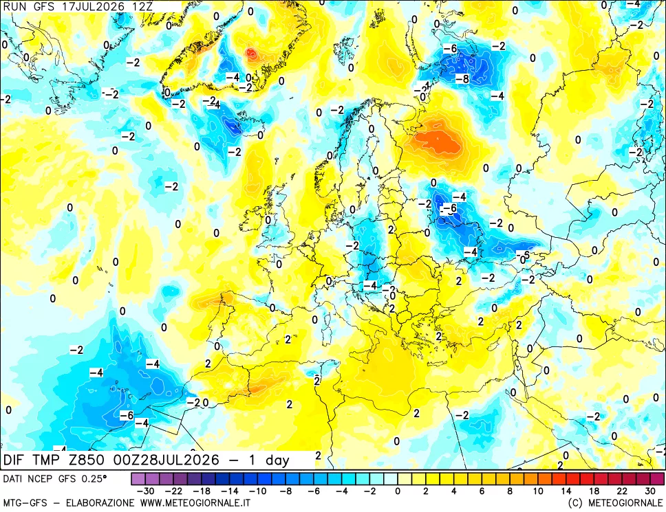 mappa 850 hPA Dif. Temp -24 ore