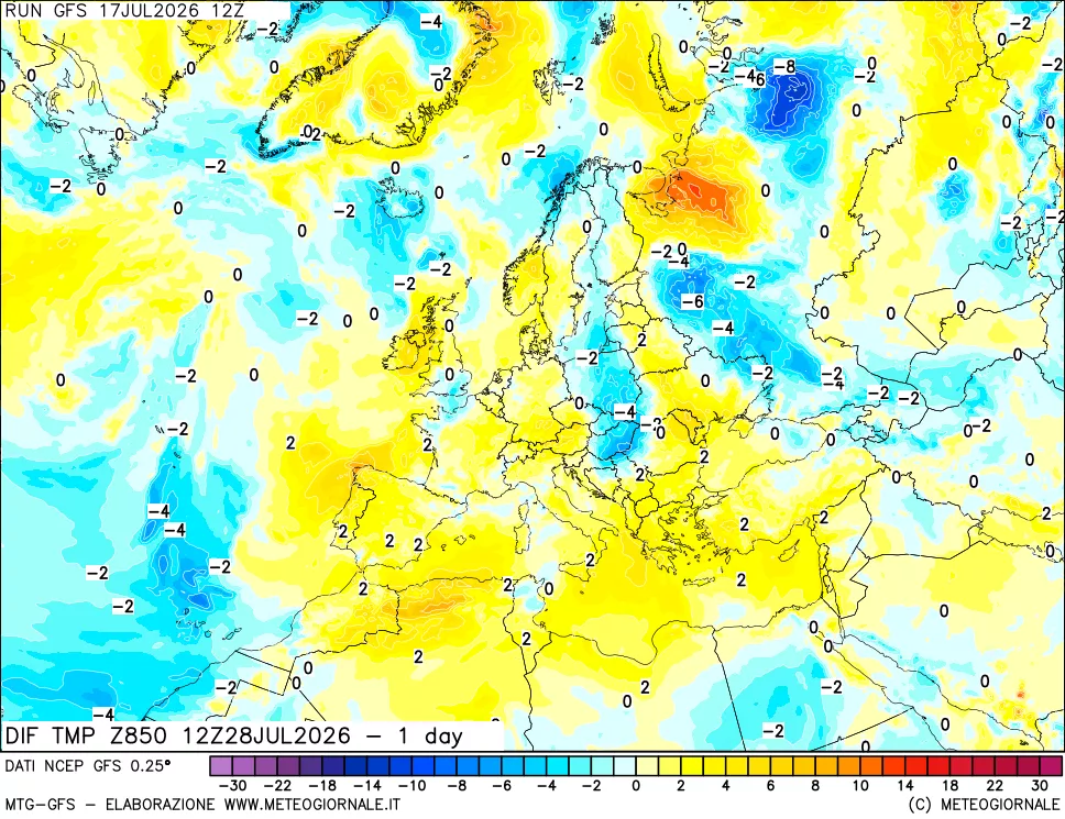 mappa 850 hPA Dif. Temp -24 ore