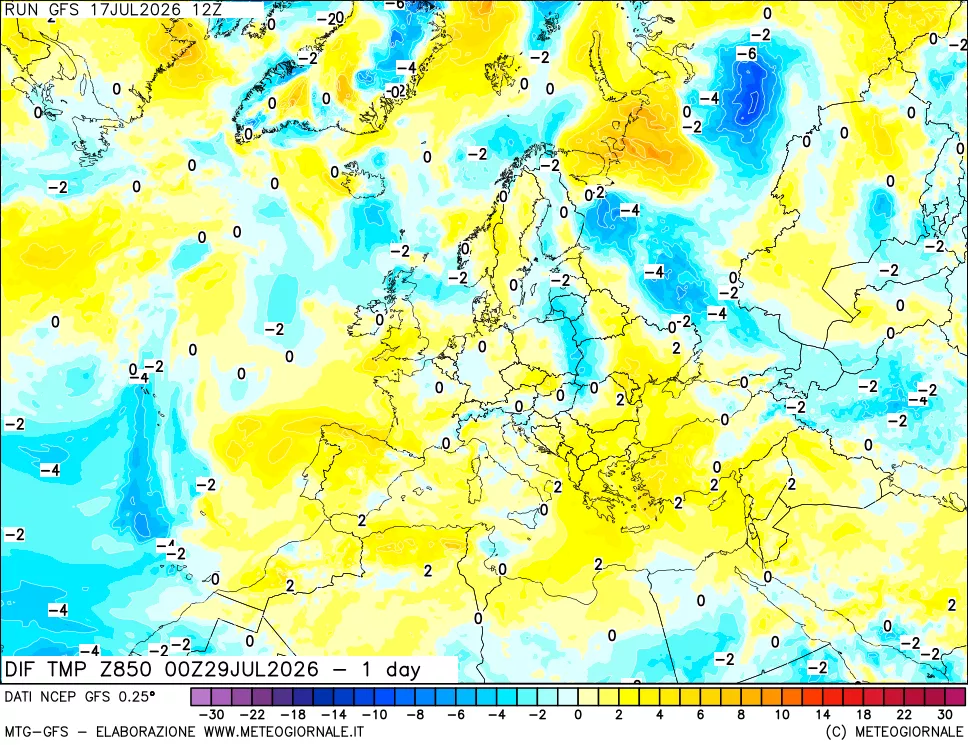 mappa 850 hPA Dif. Temp -24 ore