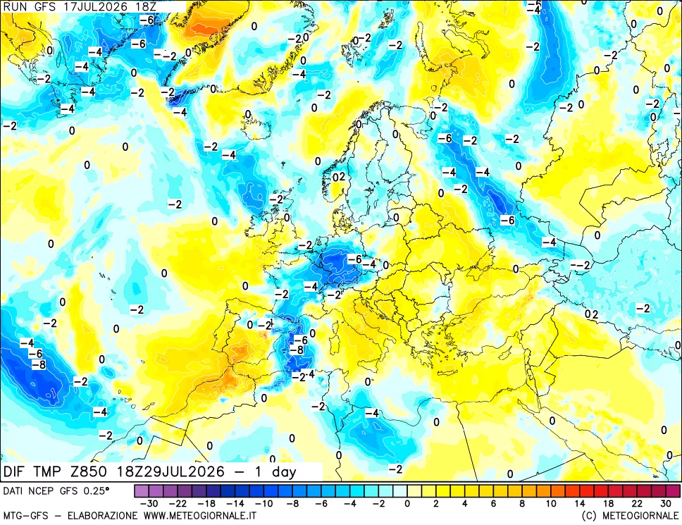 mappa 850 hPA Dif. Temp -24 ore