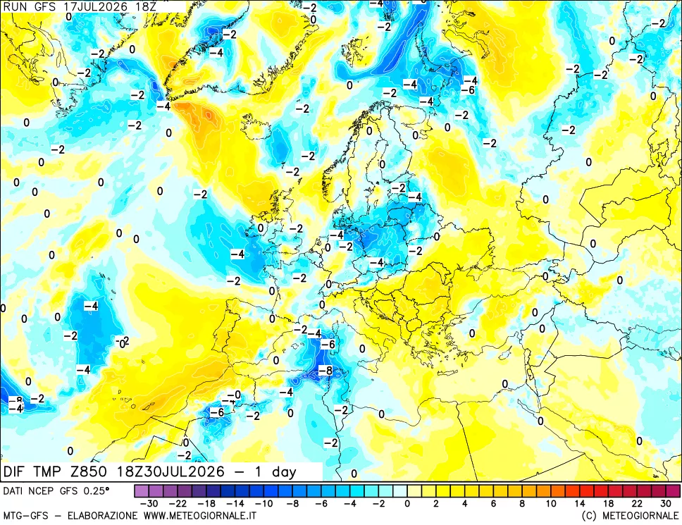 mappa 850 hPA Dif. Temp -24 ore