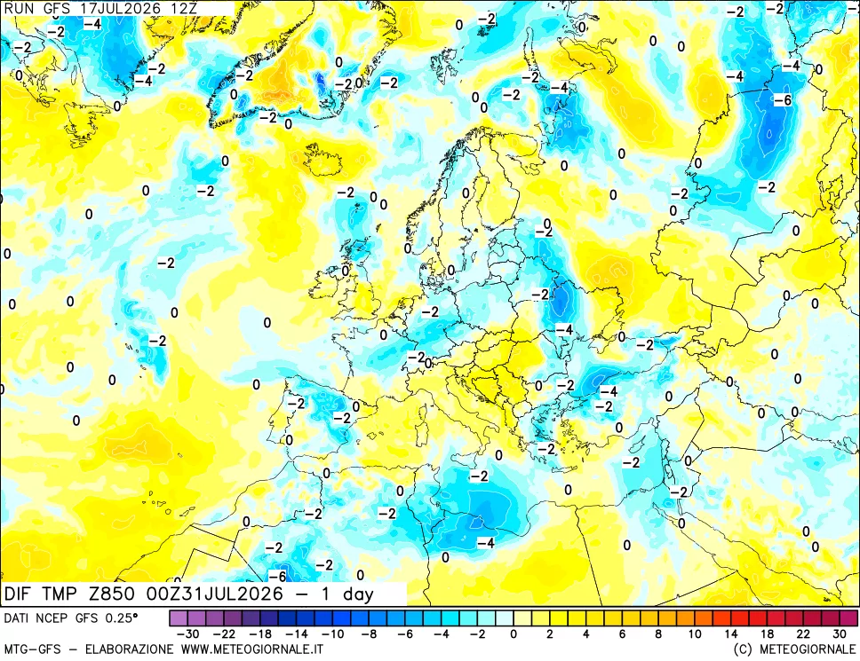 mappa 850 hPA Dif. Temp -24 ore
