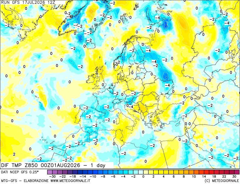 mappa 850 hPA Dif. Temp -24 ore