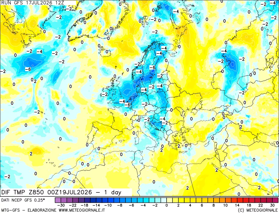 mappa 850 hPA Dif. Temp -24 ore