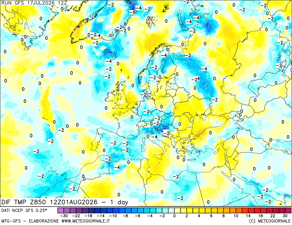 mappa 850 hPA Dif. Temp -24 ore