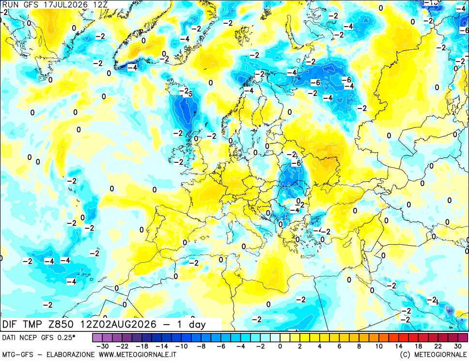mappa 850 hPA Dif. Temp -24 ore