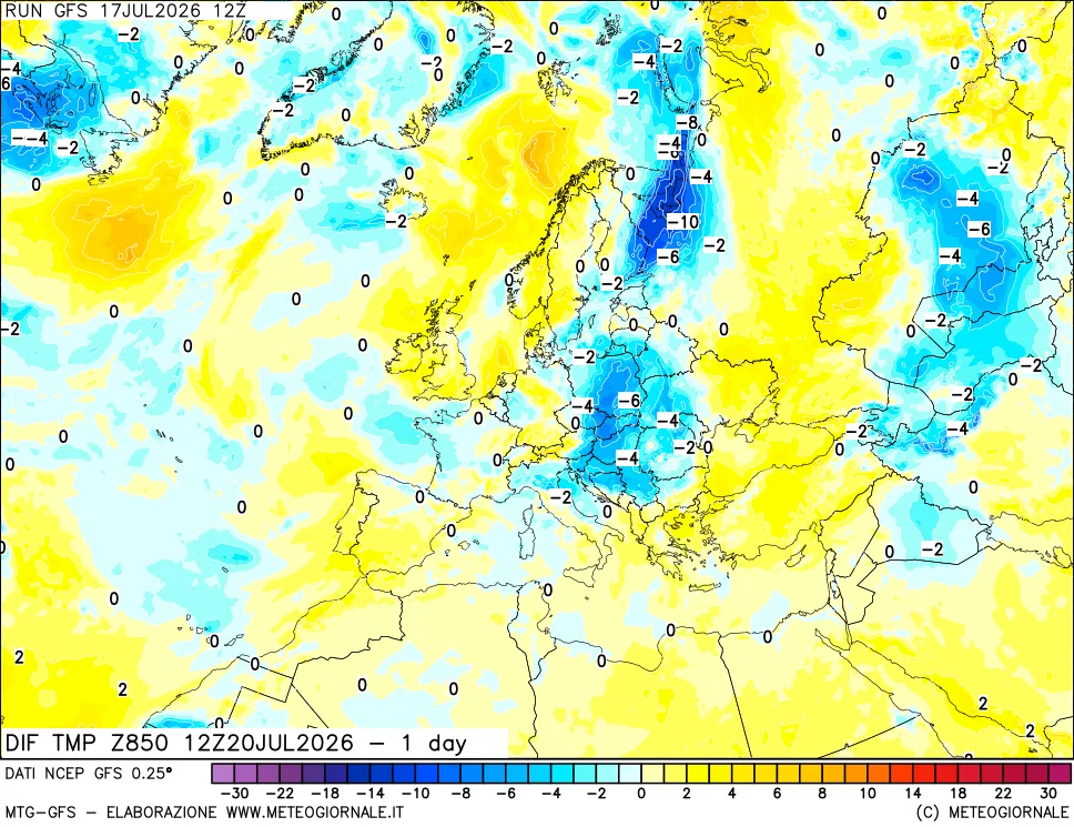 mappa 850 hPA Dif. Temp -24 ore