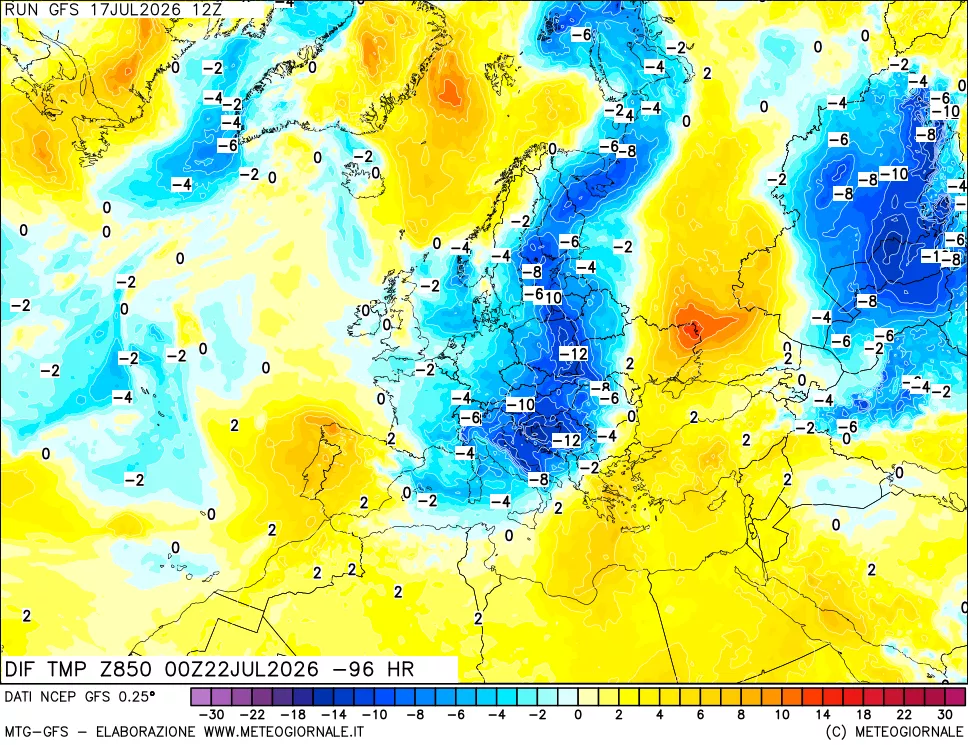 mappa 850 hPA Dif. Temp - Init