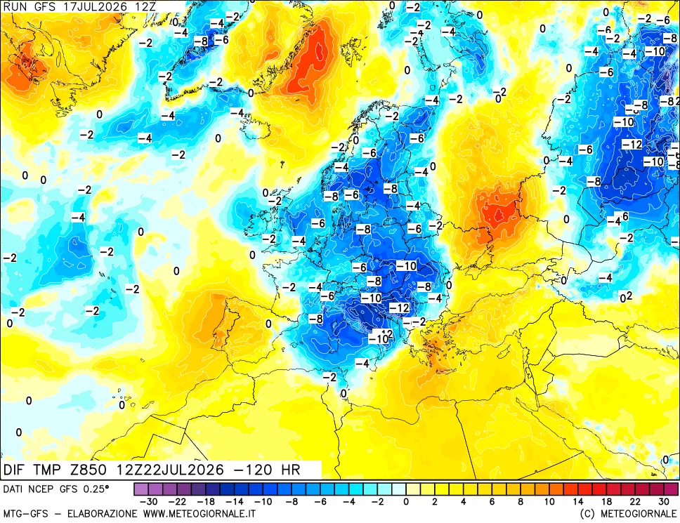 mappa 850 hPA Dif. Temp - Init