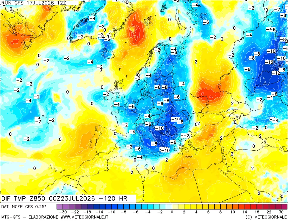 mappa 850 hPA Dif. Temp - Init