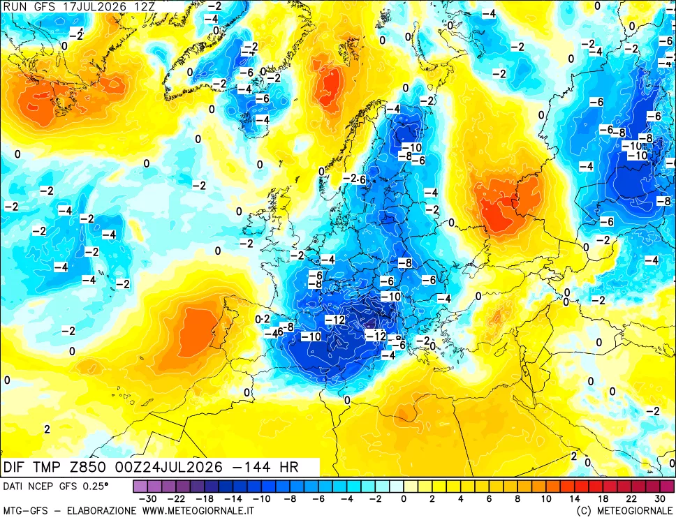 mappa 850 hPA Dif. Temp - Init