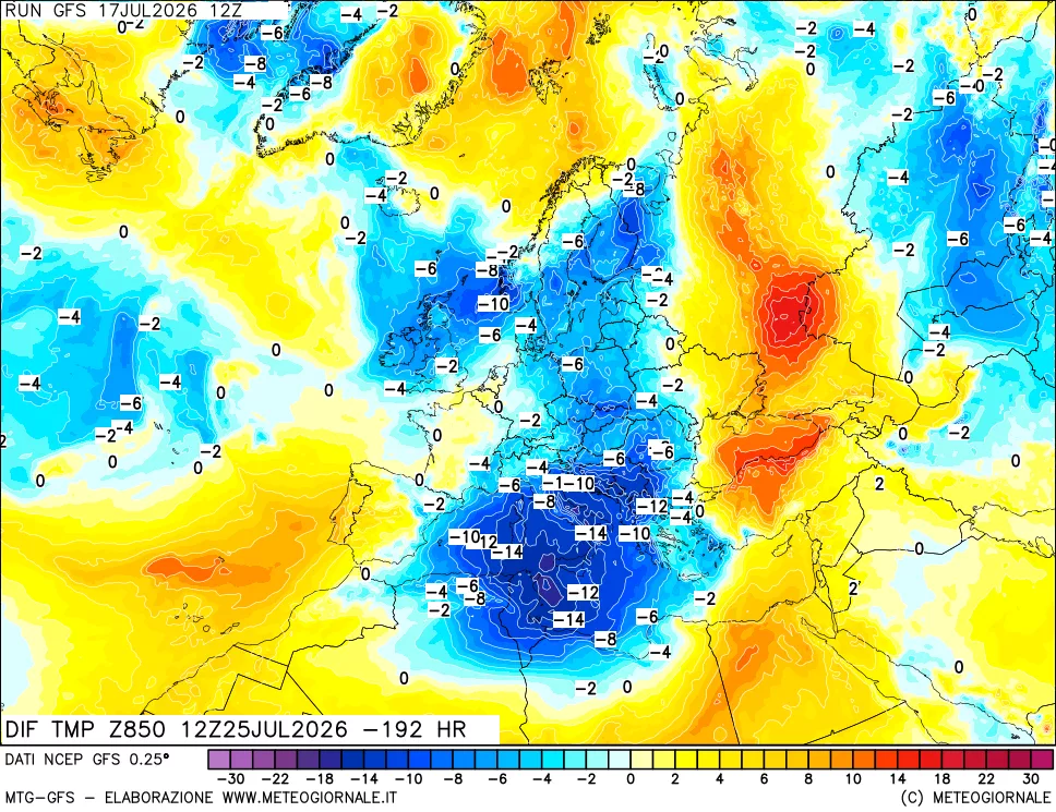 mappa 850 hPA Dif. Temp - Init