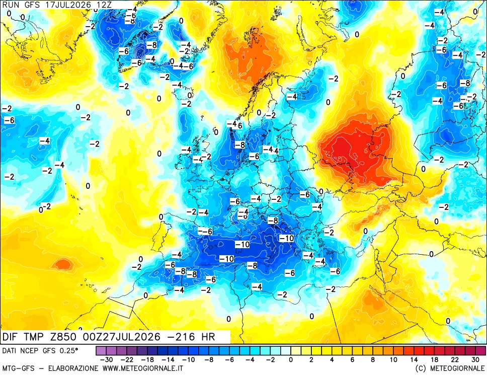 mappa 850 hPA Dif. Temp - Init