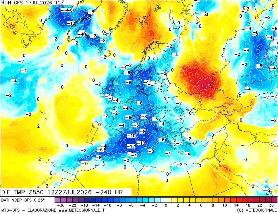 mappa 850 hPA Dif. Temp - Init