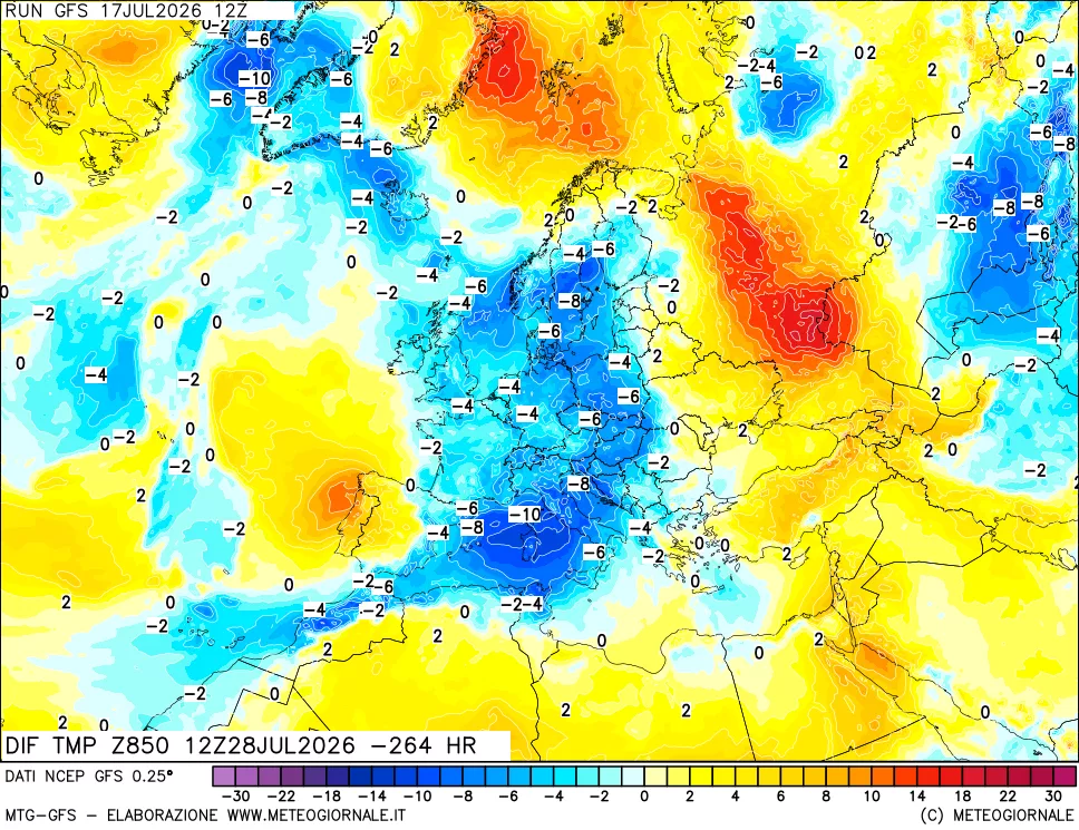 mappa 850 hPA Dif. Temp - Init