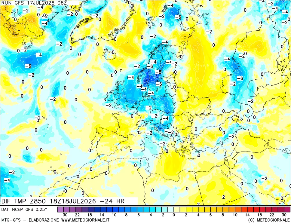 mappa 850 hPA Dif. Temp - Init