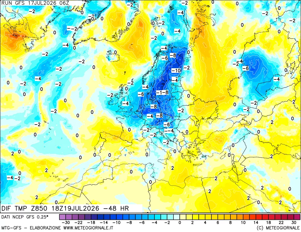 mappa 850 hPA Dif. Temp - Init
