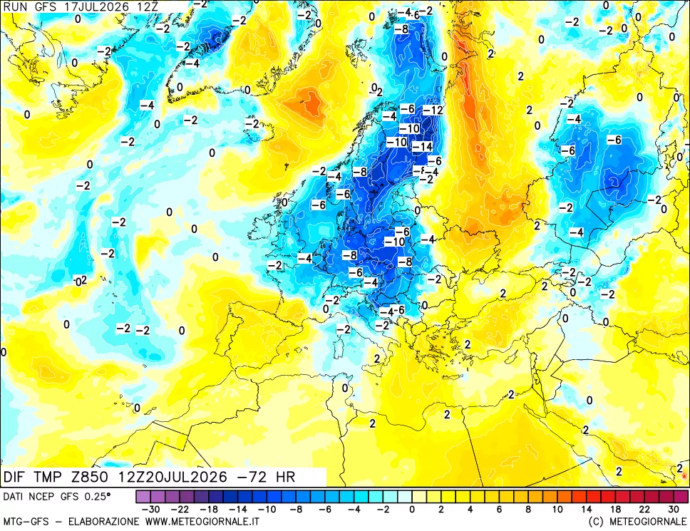 mappa 850 hPA Dif. Temp - Init