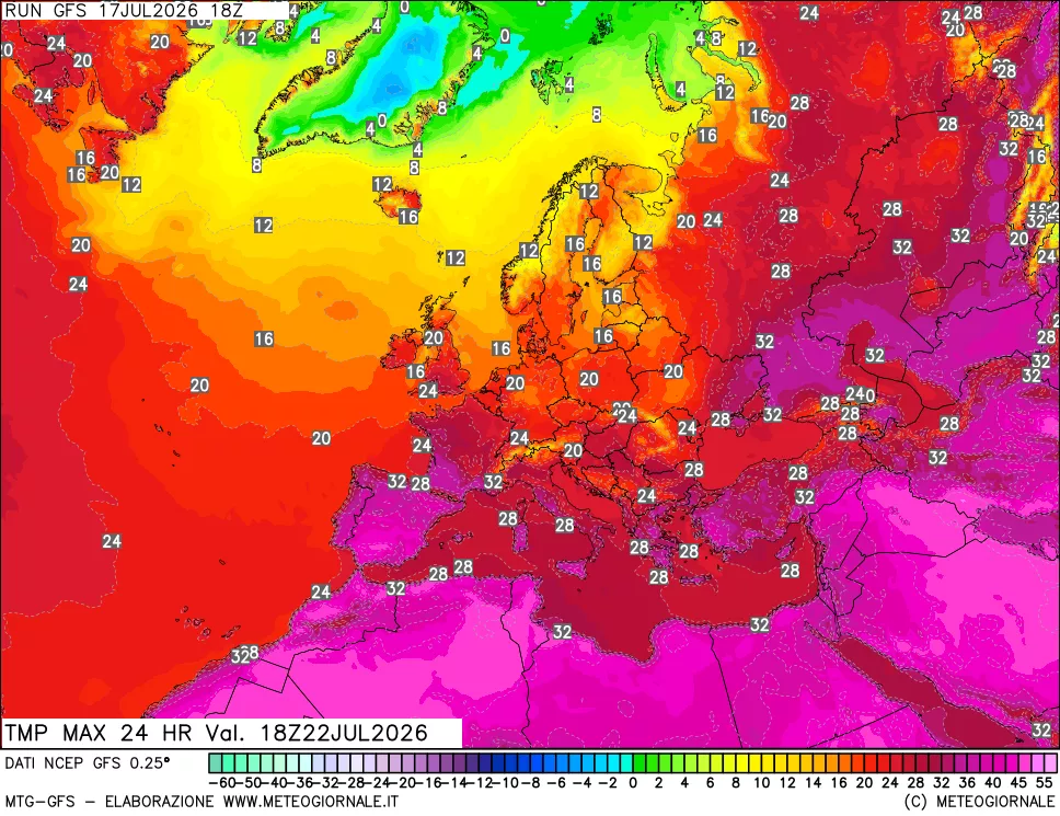 mappa Temperatura massima 24 ore