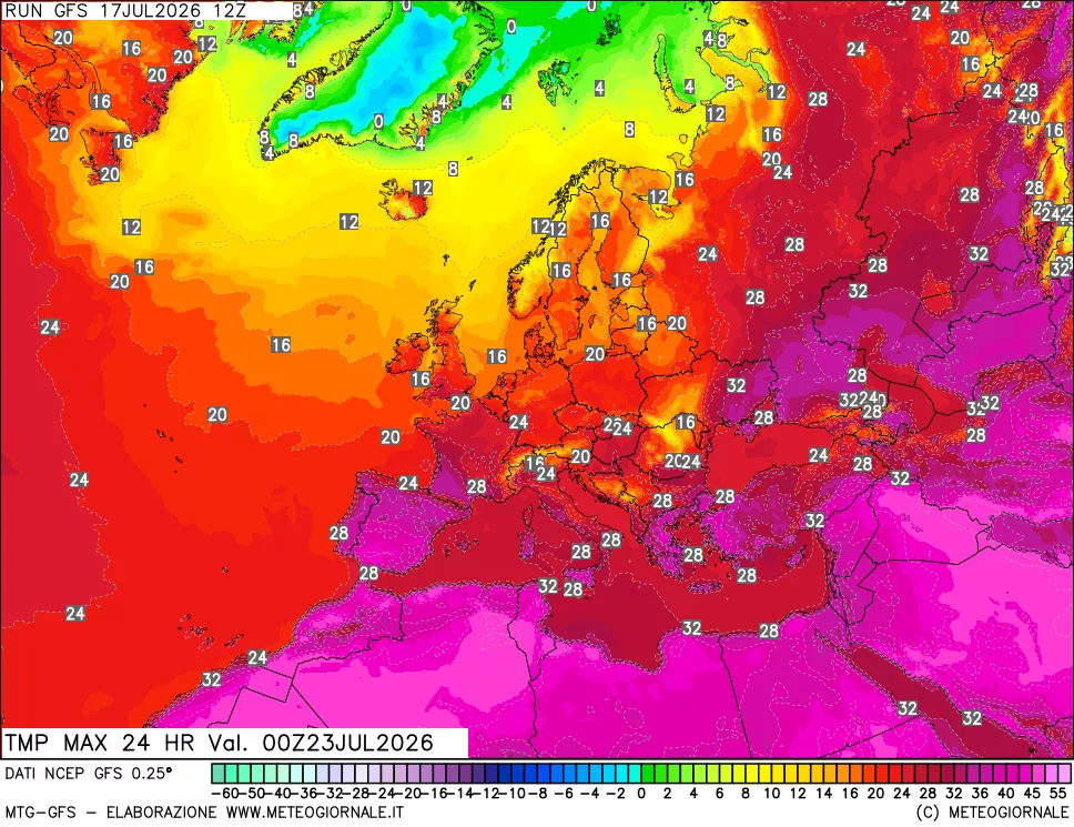 mappa Temperatura massima 24 ore