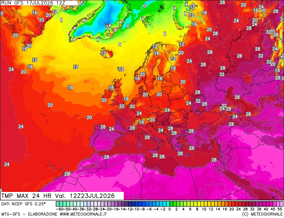 mappa Temperatura massima 24 ore