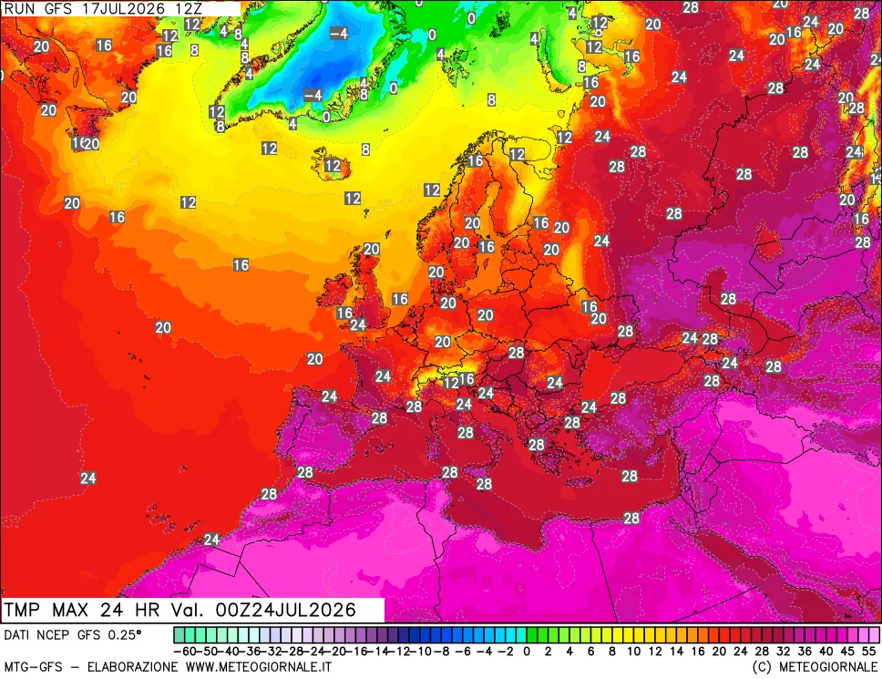 mappa Temperatura massima 24 ore