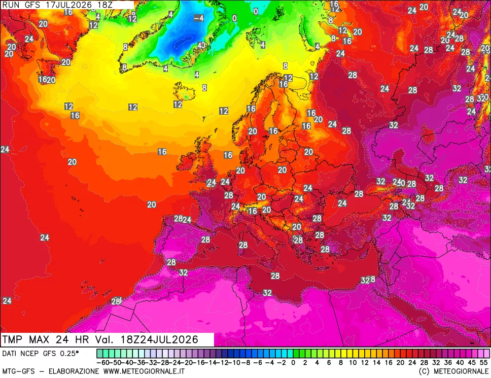 mappa Temperatura massima 24 ore